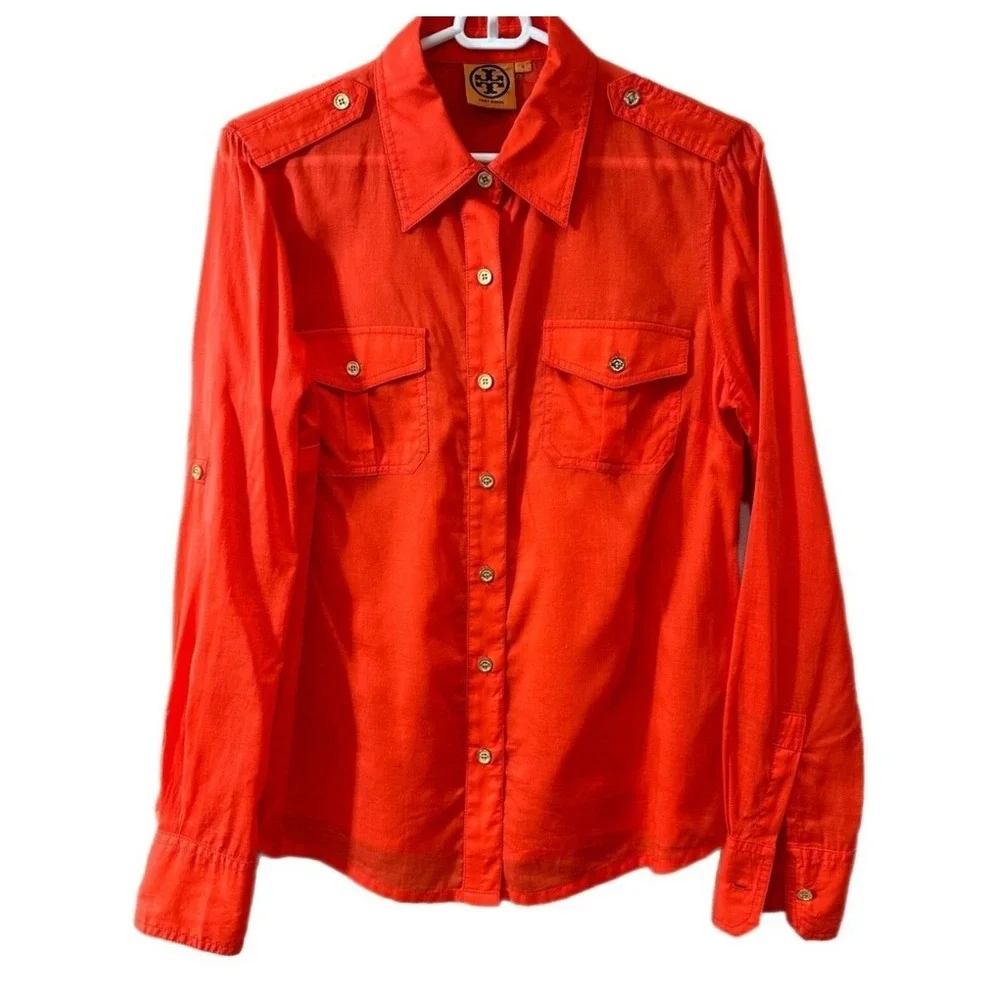 Tory Burch Hot Pink Button Down Long Sleeve Shirt Blouse Top‎